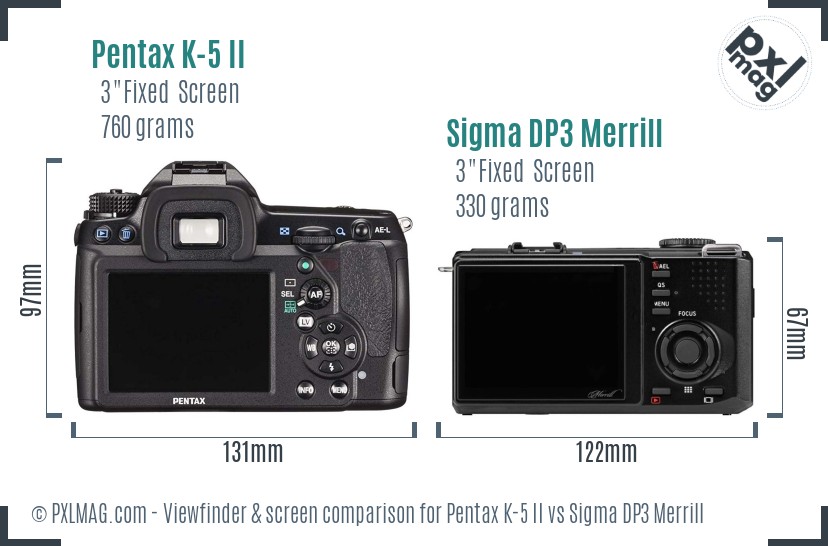 Pentax K-5 II vs Sigma DP3 Merrill Screen and Viewfinder comparison