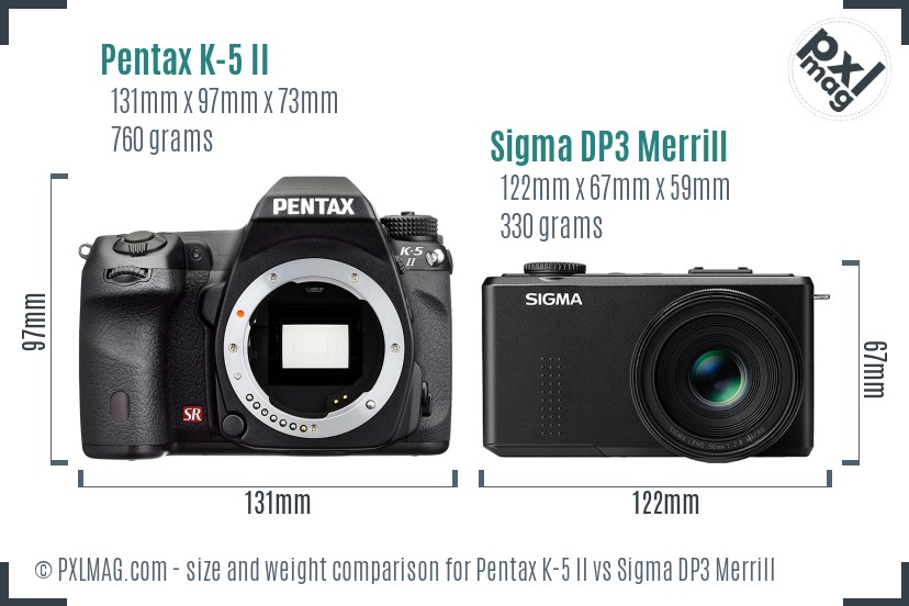 Pentax K-5 II vs Sigma DP3 Merrill size comparison