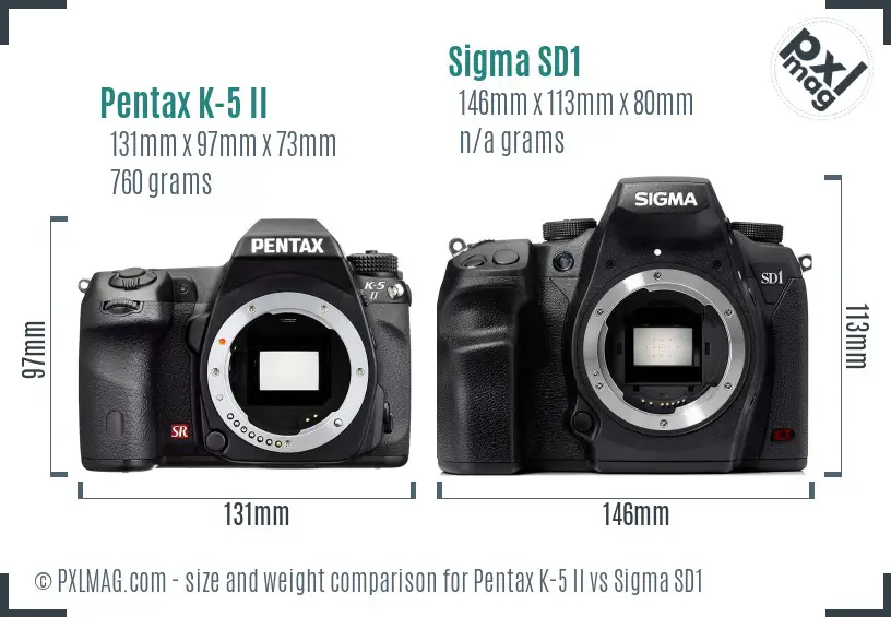 Pentax K-5 II vs Sigma SD1 size comparison