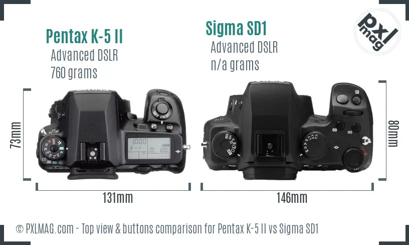 Pentax K-5 II vs Sigma SD1 top view buttons comparison