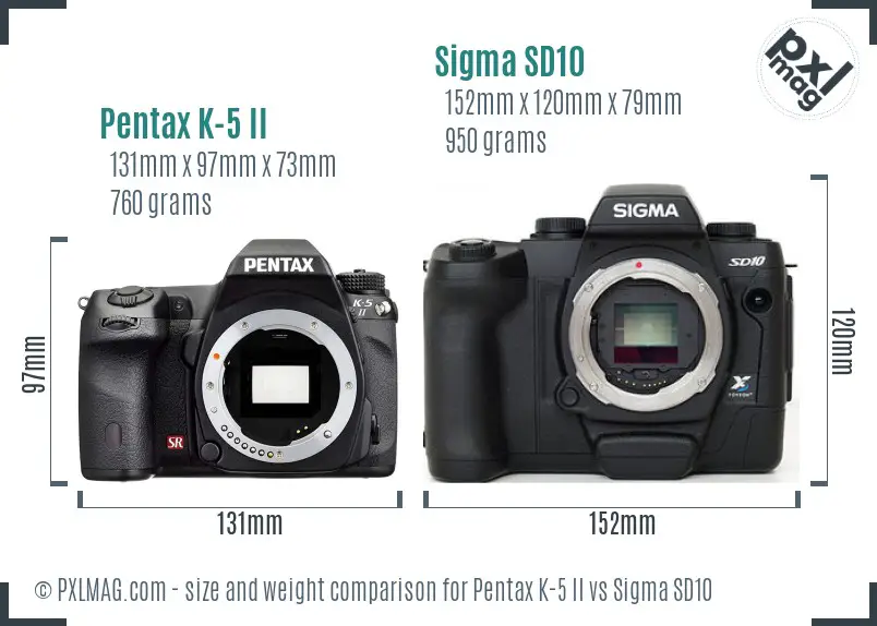 Pentax K-5 II vs Sigma SD10 size comparison