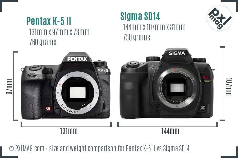 Pentax K-5 II vs Sigma SD14 size comparison