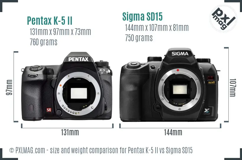 Pentax K-5 II vs Sigma SD15 size comparison