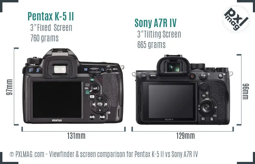 Pentax K-5 II vs Sony A7R IV Screen and Viewfinder comparison