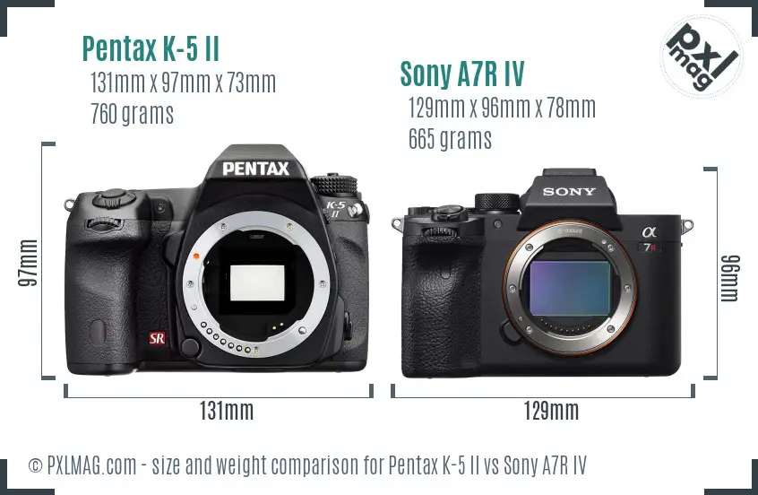 Pentax K-5 II vs Sony A7R IV size comparison