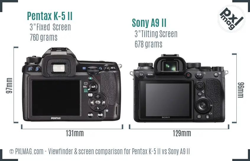 Pentax K-5 II vs Sony A9 II Screen and Viewfinder comparison Pentax K-5 II vs Sony A9 II Screen and Viewfinder comparison