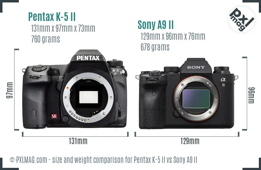 Pentax K-5 II vs Sony A9 II size comparison Pentax K-5 II vs Sony A9 II size comparison