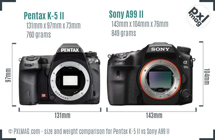 Pentax K-5 II vs Sony A99 II size comparison