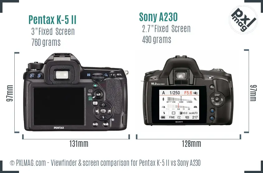 Pentax K-5 II vs Sony A230 Screen and Viewfinder comparison