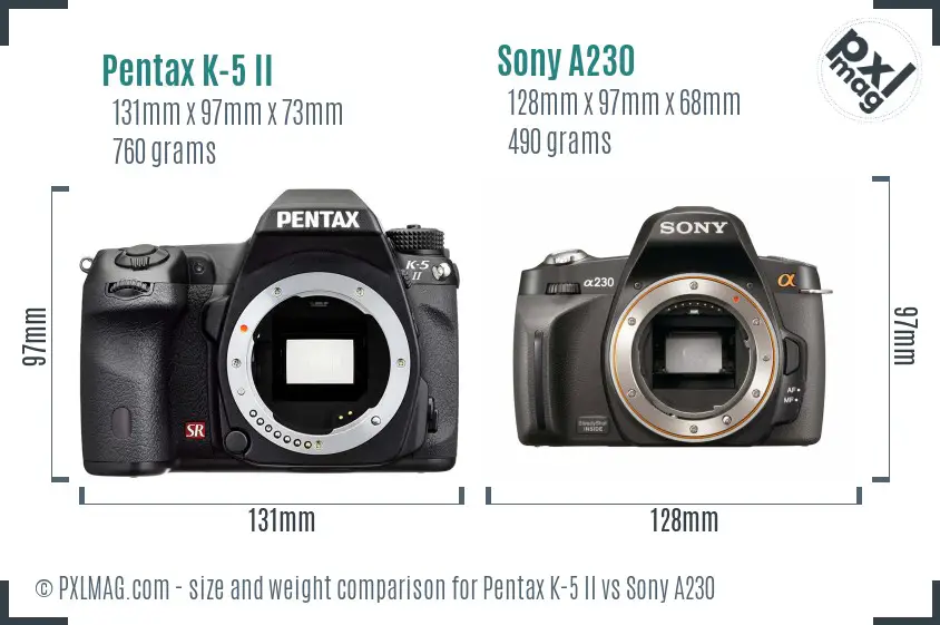 Pentax K-5 II vs Sony A230 size comparison