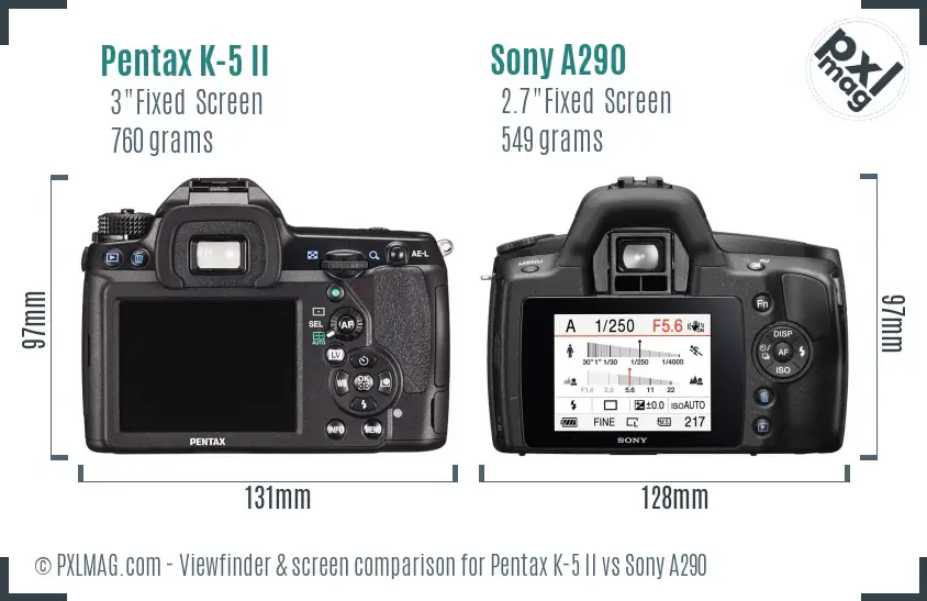 Pentax K-5 II vs Sony A290 Screen and Viewfinder comparison