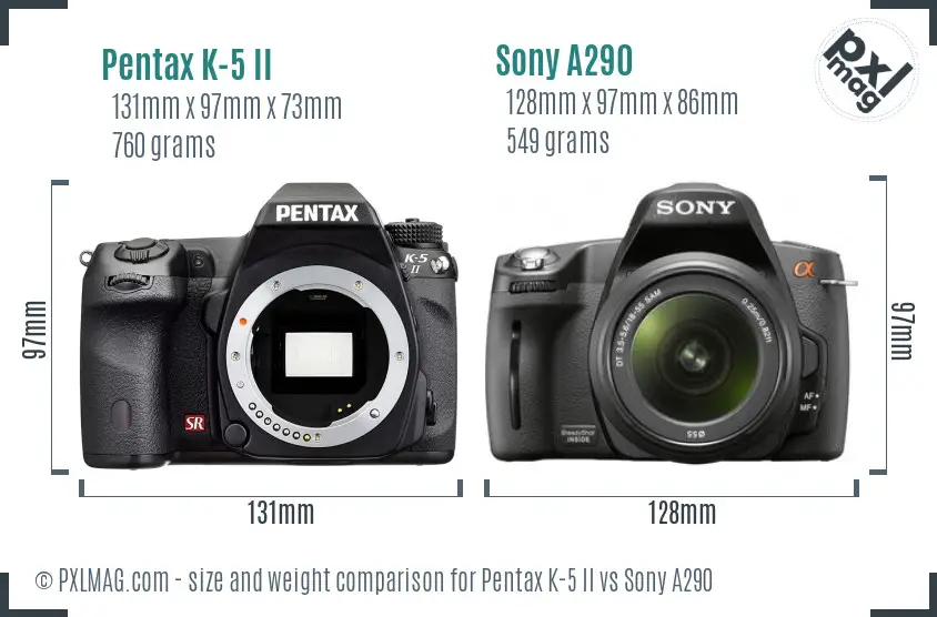 Pentax K-5 II vs Sony A290 size comparison