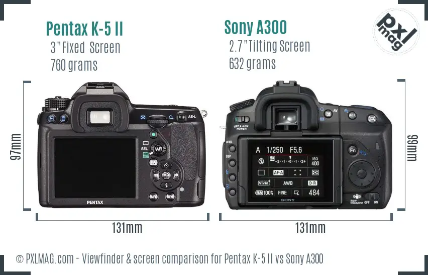 Pentax K-5 II vs Sony A300 Screen and Viewfinder comparison