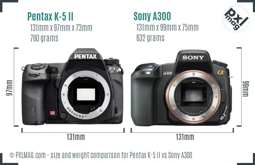 Pentax K-5 II vs Sony A300 size comparison