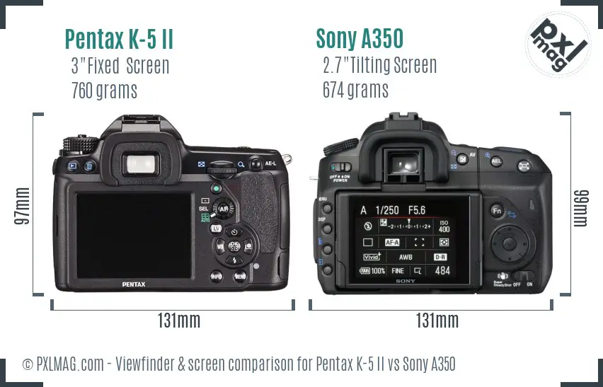 Pentax K-5 II vs Sony A350 Screen and Viewfinder comparison Pentax K-5 II vs Sony A350 Screen and Viewfinder comparison