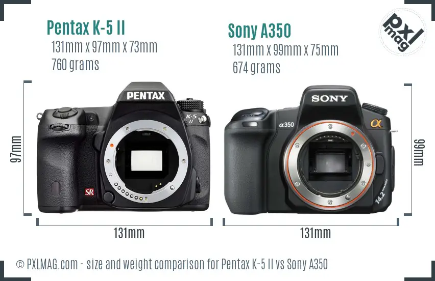 Pentax K-5 II vs Sony A350 size comparison Pentax K-5 II vs Sony A350 size comparison
