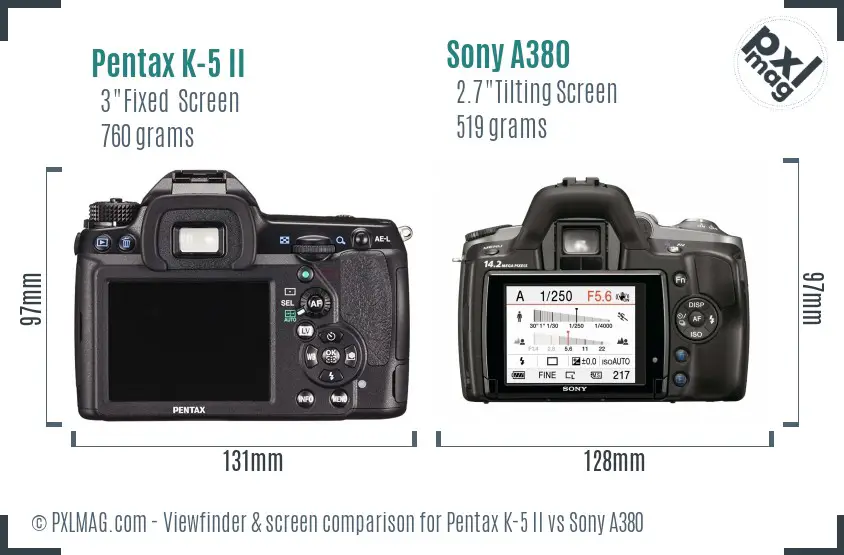 Pentax K-5 II vs Sony A380 Screen and Viewfinder comparison Pentax K-5 II vs Sony A380 Screen and Viewfinder comparison