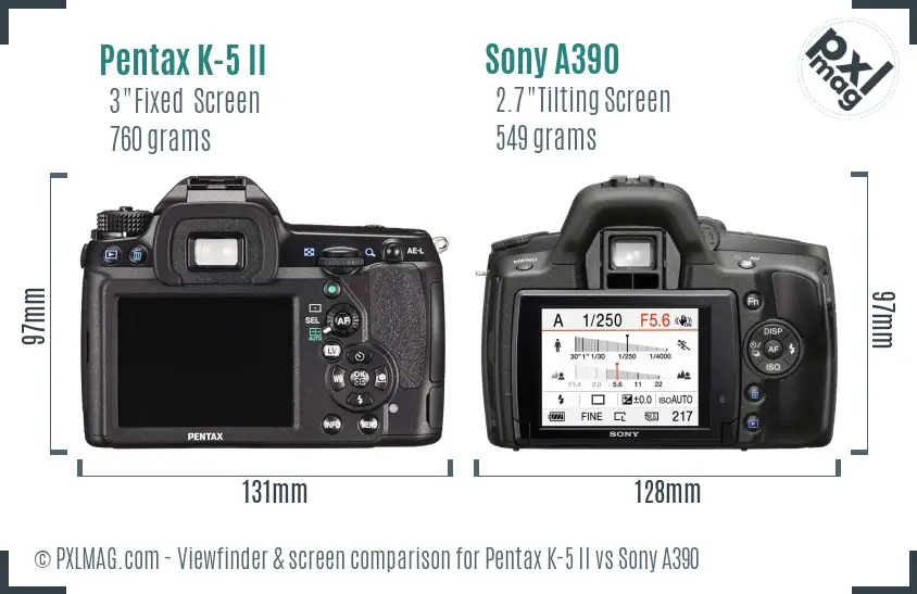 Pentax K-5 II vs Sony A390 Screen and Viewfinder comparison