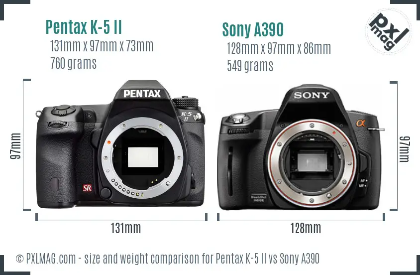 Pentax K-5 II vs Sony A390 size comparison