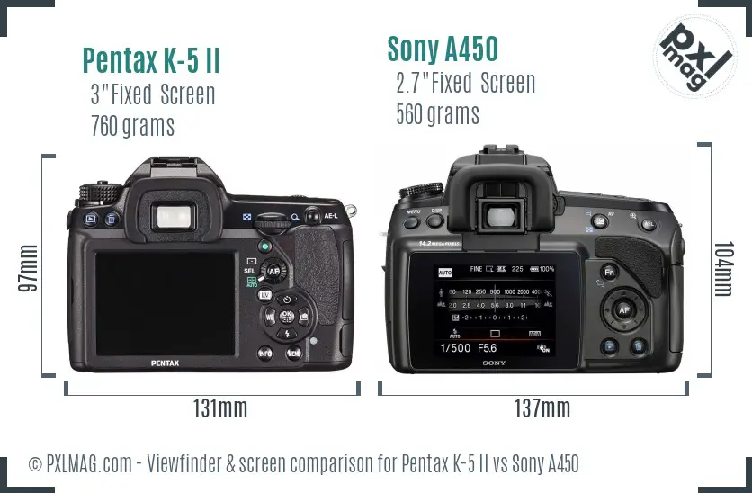 Pentax K-5 II vs Sony A450 Screen and Viewfinder comparison