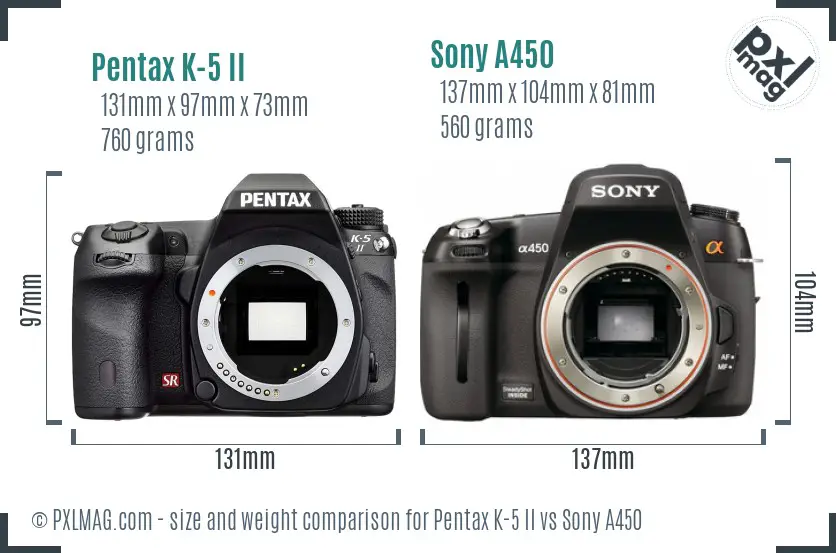 Pentax K-5 II vs Sony A450 size comparison