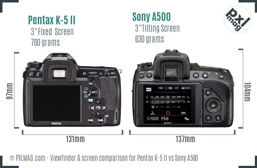 Pentax K-5 II vs Sony A500 Screen and Viewfinder comparison