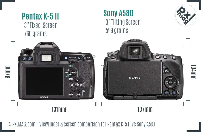 Pentax K-5 II vs Sony A580 Screen and Viewfinder comparison Pentax K-5 II vs Sony A580 Screen and Viewfinder comparison
