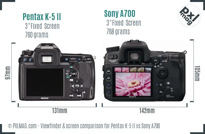 Pentax K-5 II vs Sony A700 Screen and Viewfinder comparison