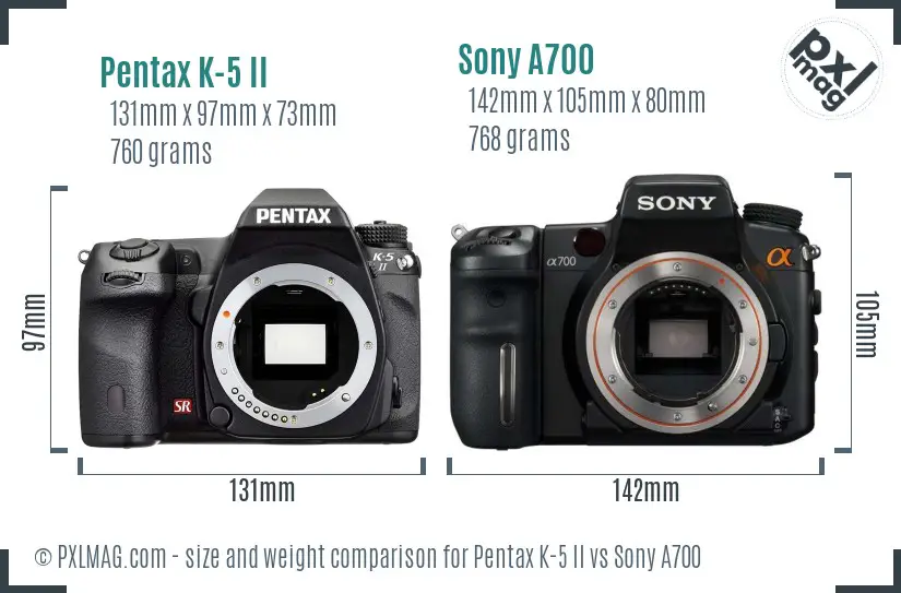 Pentax K-5 II vs Sony A700 size comparison