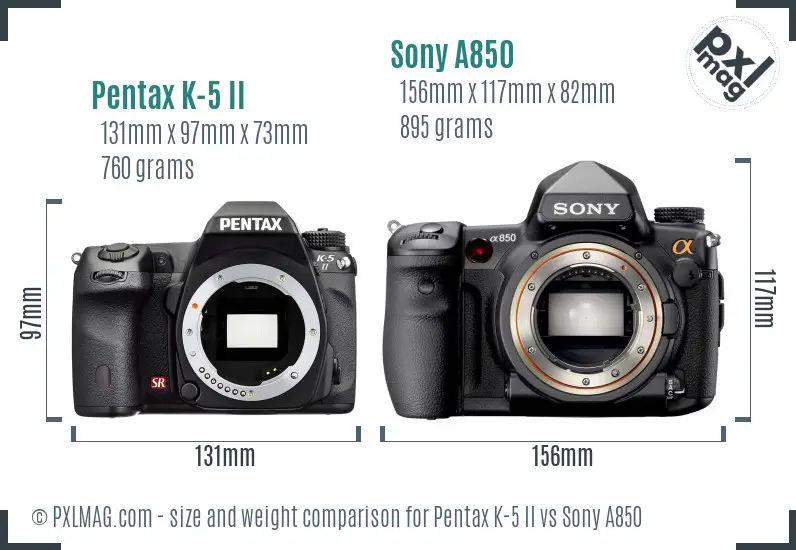 Pentax K-5 II vs Sony A850 size comparison