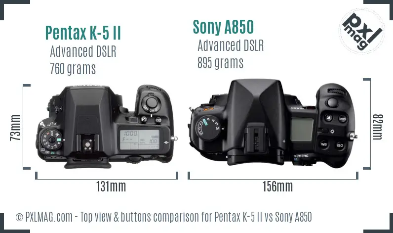 Pentax K-5 II vs Sony A850 top view buttons comparison