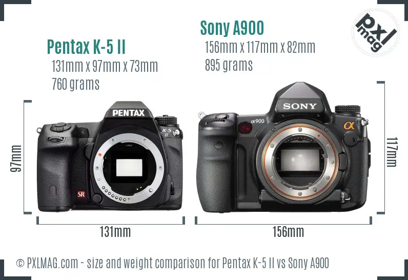 Pentax K-5 II vs Sony A900 size comparison