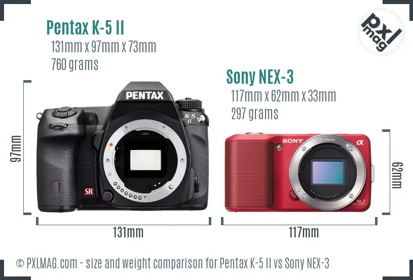Pentax K-5 II vs Sony NEX-3 size comparison Pentax K-5 II vs Sony NEX-3 size comparison