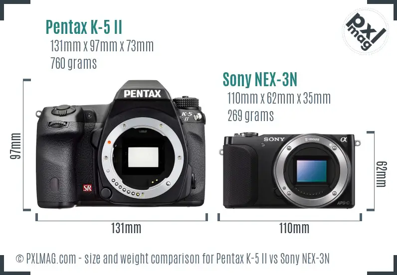 Pentax K-5 II vs Sony NEX-3N size comparison Pentax K-5 II vs Sony NEX-3N size comparison