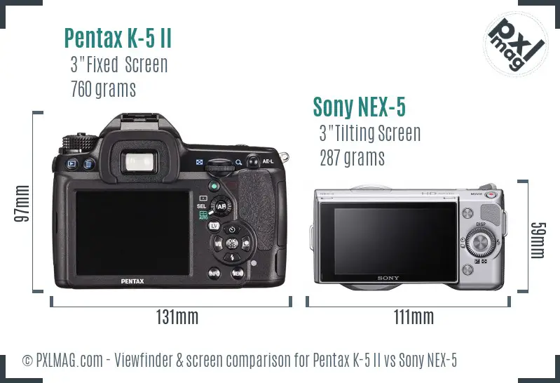 Pentax K-5 II vs Sony NEX-5 Screen and Viewfinder comparison
