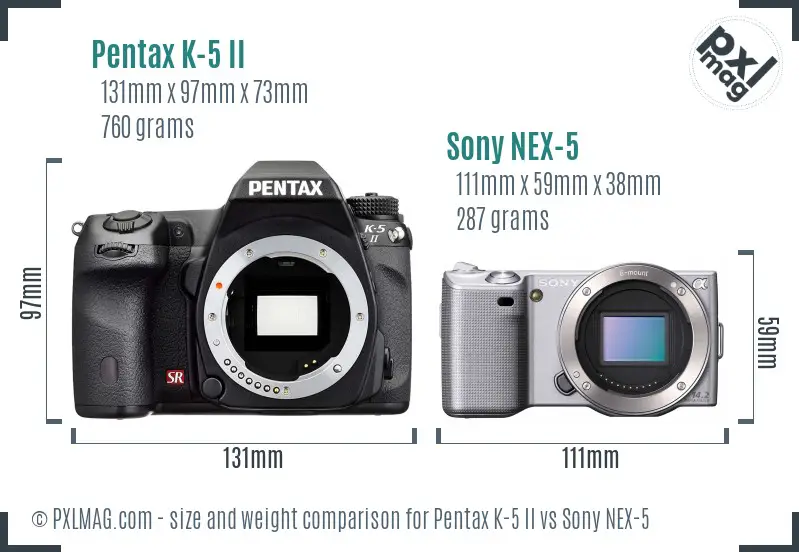 Pentax K-5 II vs Sony NEX-5 size comparison
