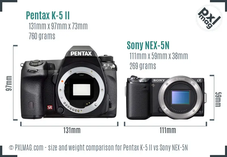 Pentax K-5 II vs Sony NEX-5N size comparison