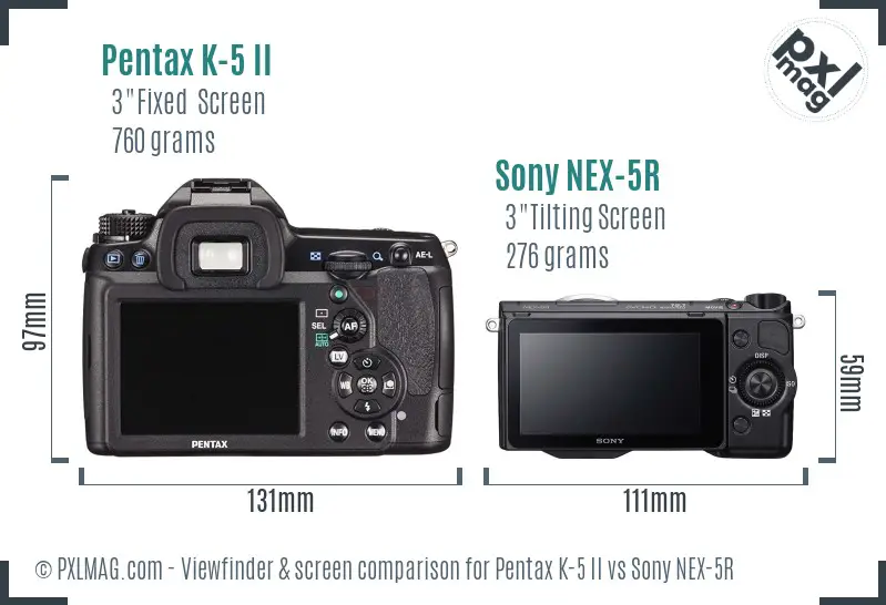Pentax K-5 II vs Sony NEX-5R Screen and Viewfinder comparison