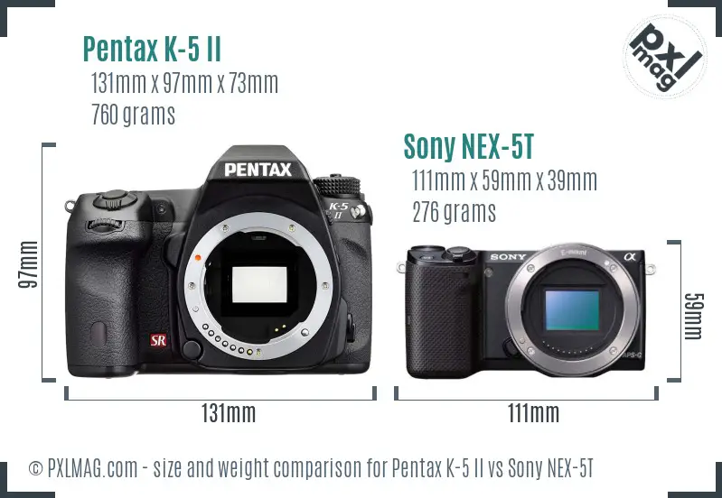Pentax K-5 II vs Sony NEX-5T size comparison