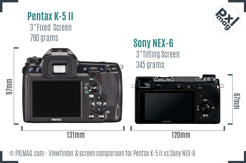 Pentax K-5 II vs Sony NEX-6 Screen and Viewfinder comparison