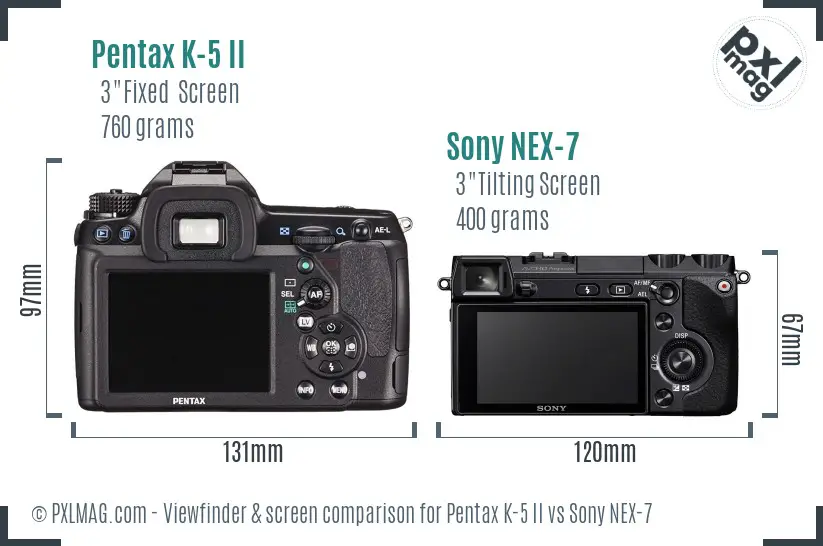 Pentax K-5 II vs Sony NEX-7 Screen and Viewfinder comparison