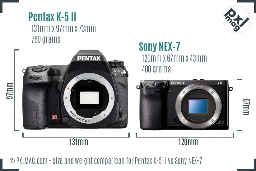 Pentax K-5 II vs Sony NEX-7 size comparison