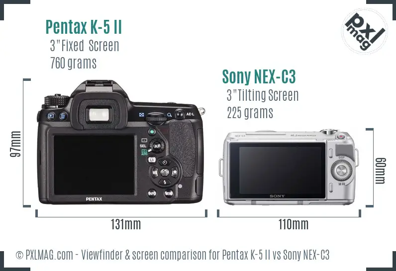 Pentax K-5 II vs Sony NEX-C3 Screen and Viewfinder comparison