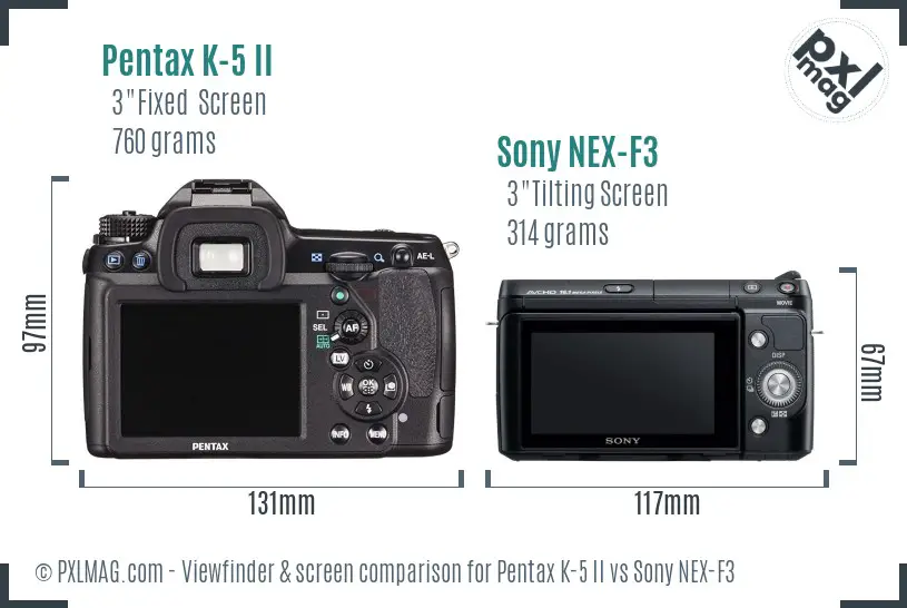 Pentax K-5 II vs Sony NEX-F3 Screen and Viewfinder comparison