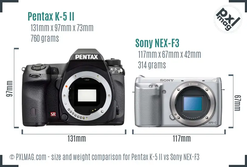 Pentax K-5 II vs Sony NEX-F3 size comparison