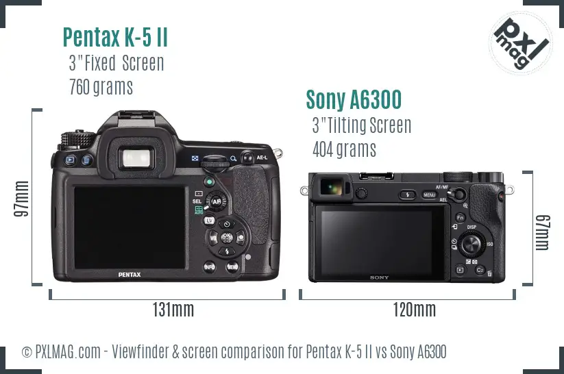 Pentax K-5 II vs Sony A6300 Screen and Viewfinder comparison