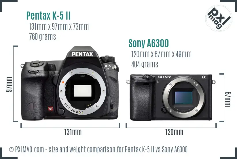 Pentax K-5 II vs Sony A6300 size comparison