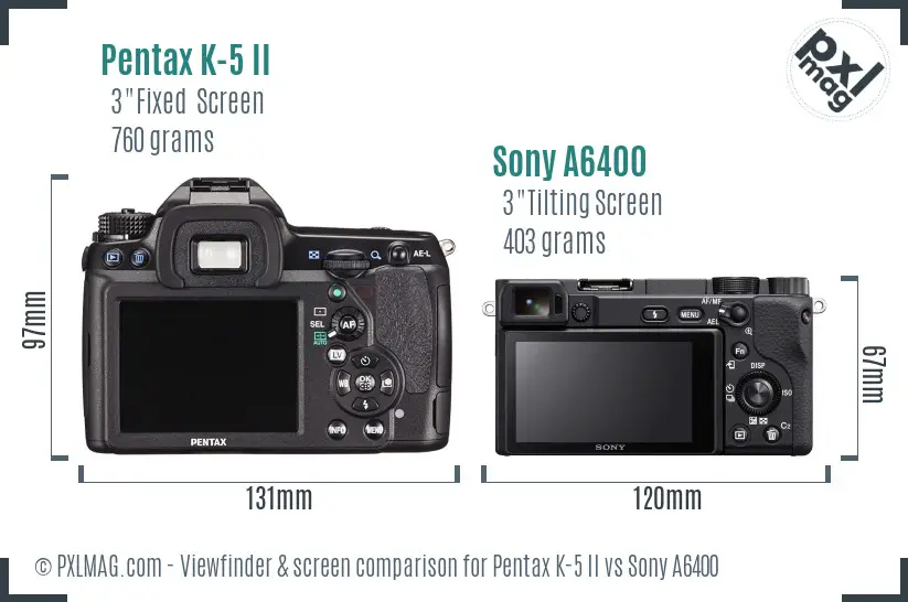 Pentax K-5 II vs Sony A6400 Screen and Viewfinder comparison