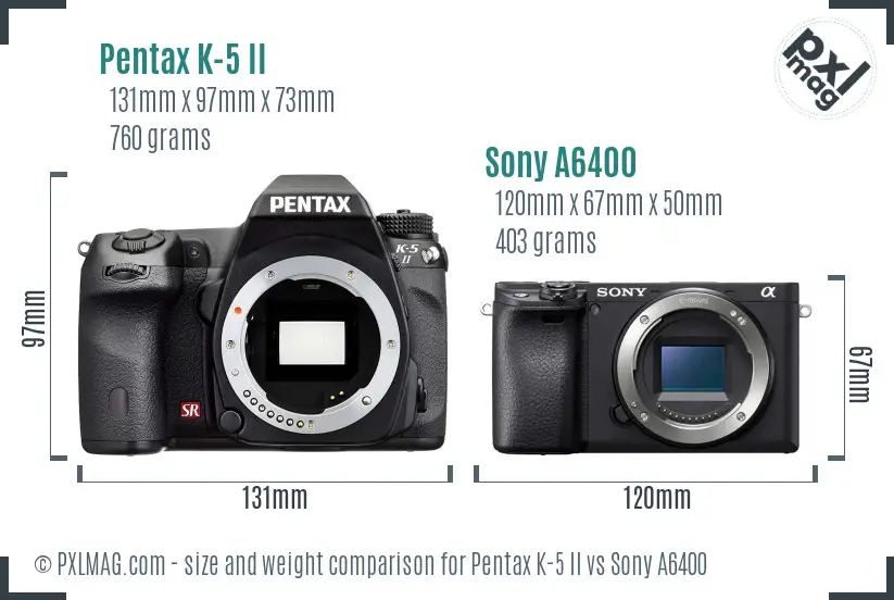 Pentax K-5 II vs Sony A6400 size comparison