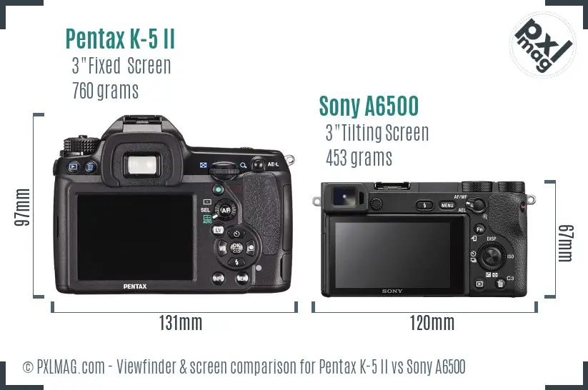 Pentax K-5 II vs Sony A6500 Screen and Viewfinder comparison